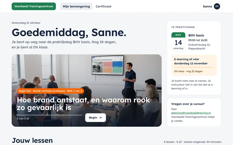 Overzicht van e-learninglessen voor cursisten