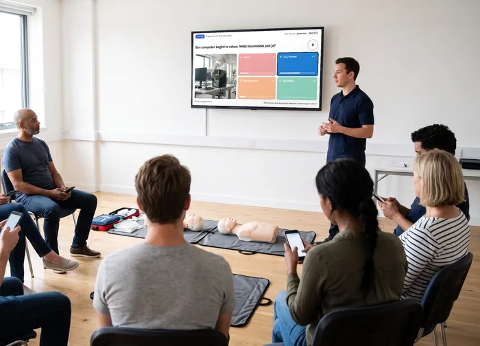 Instructeur met BHV-cursisten tijdens een training